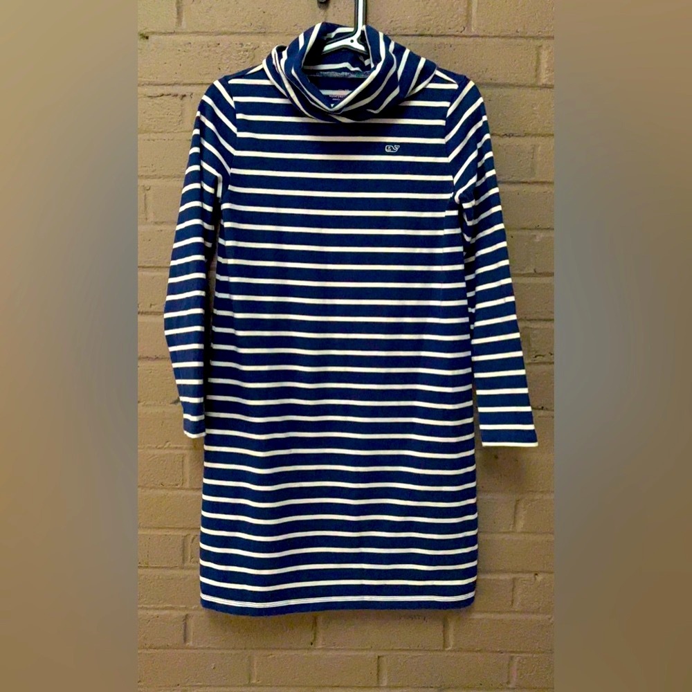 Vineyard Vines navy & white stripe cowl neck sweatshirt dress XL
